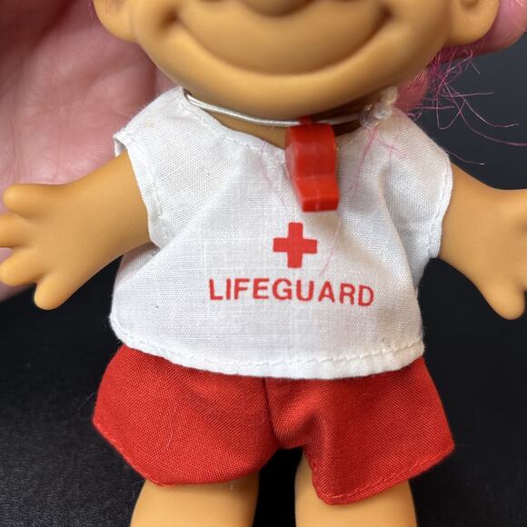 Vintage Russ 5” Lifeguard Troll Doll Pink Hair w Whistle & Uniform - Picture 6 of 8